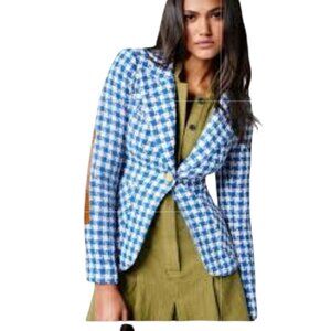 Smythe Elbow-Patch Tweed Houndstooth Duchess Blazer Elbow Patch Blue Size 8 NWT